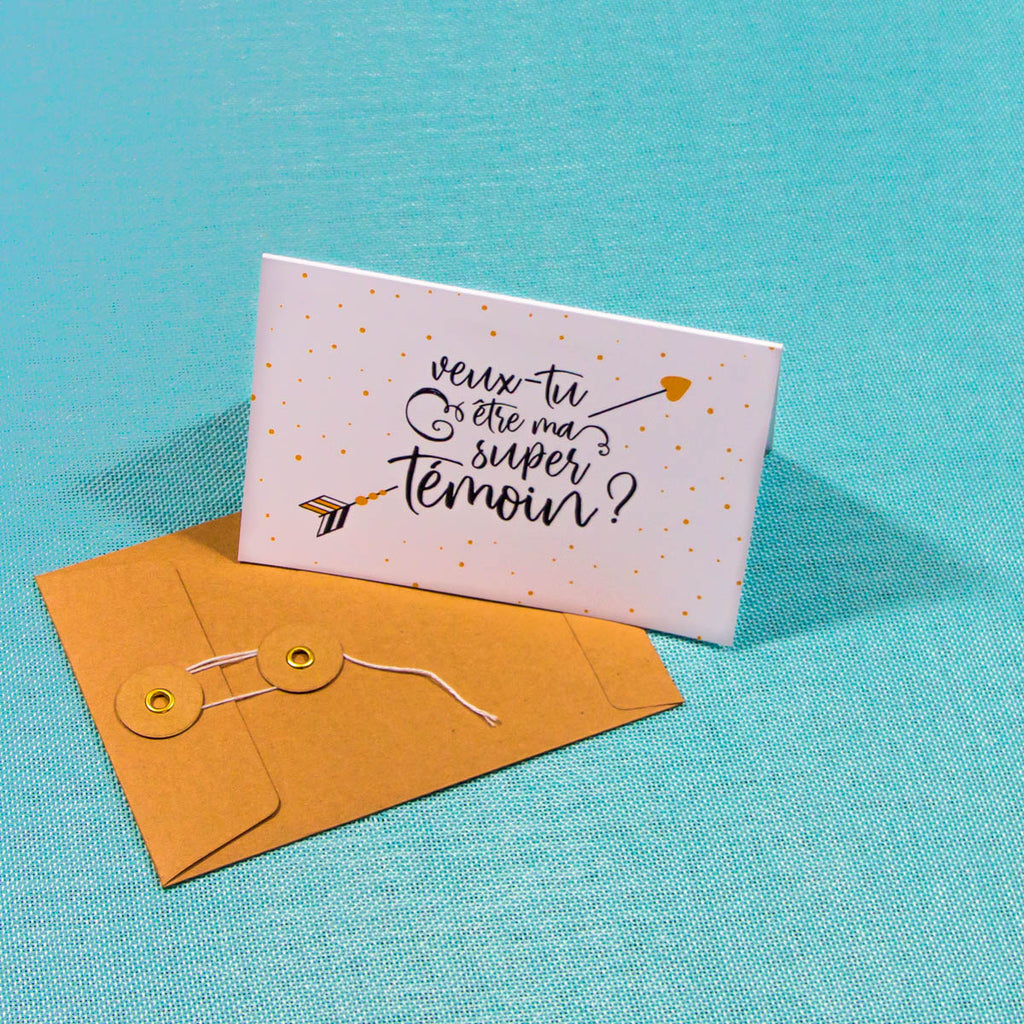 Carte postale + enveloppe Demande témoin mariage "Veux-tu être ma super témoin ?" - Te Whaka